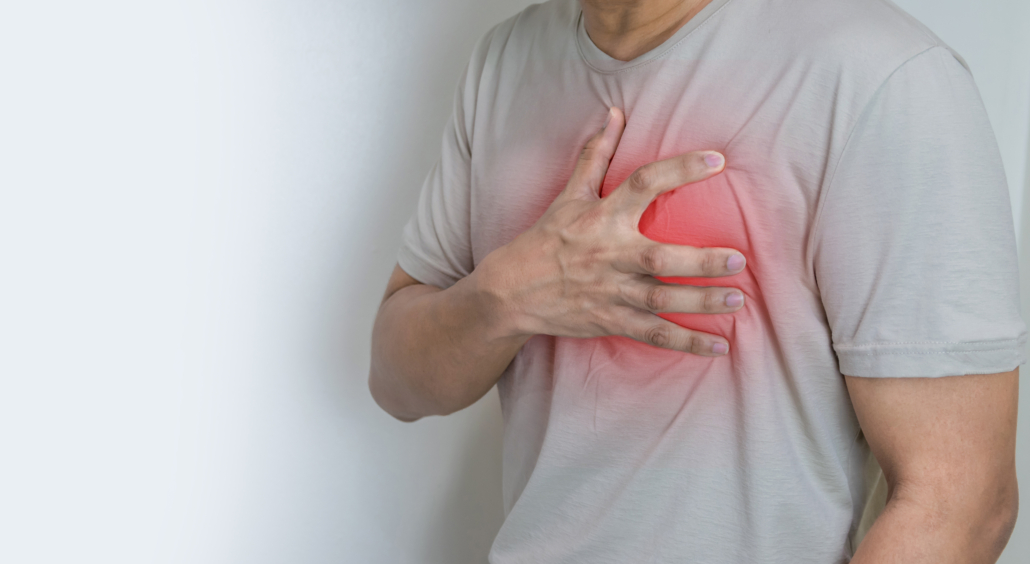 Hands holding chest with symptom heart attack disease